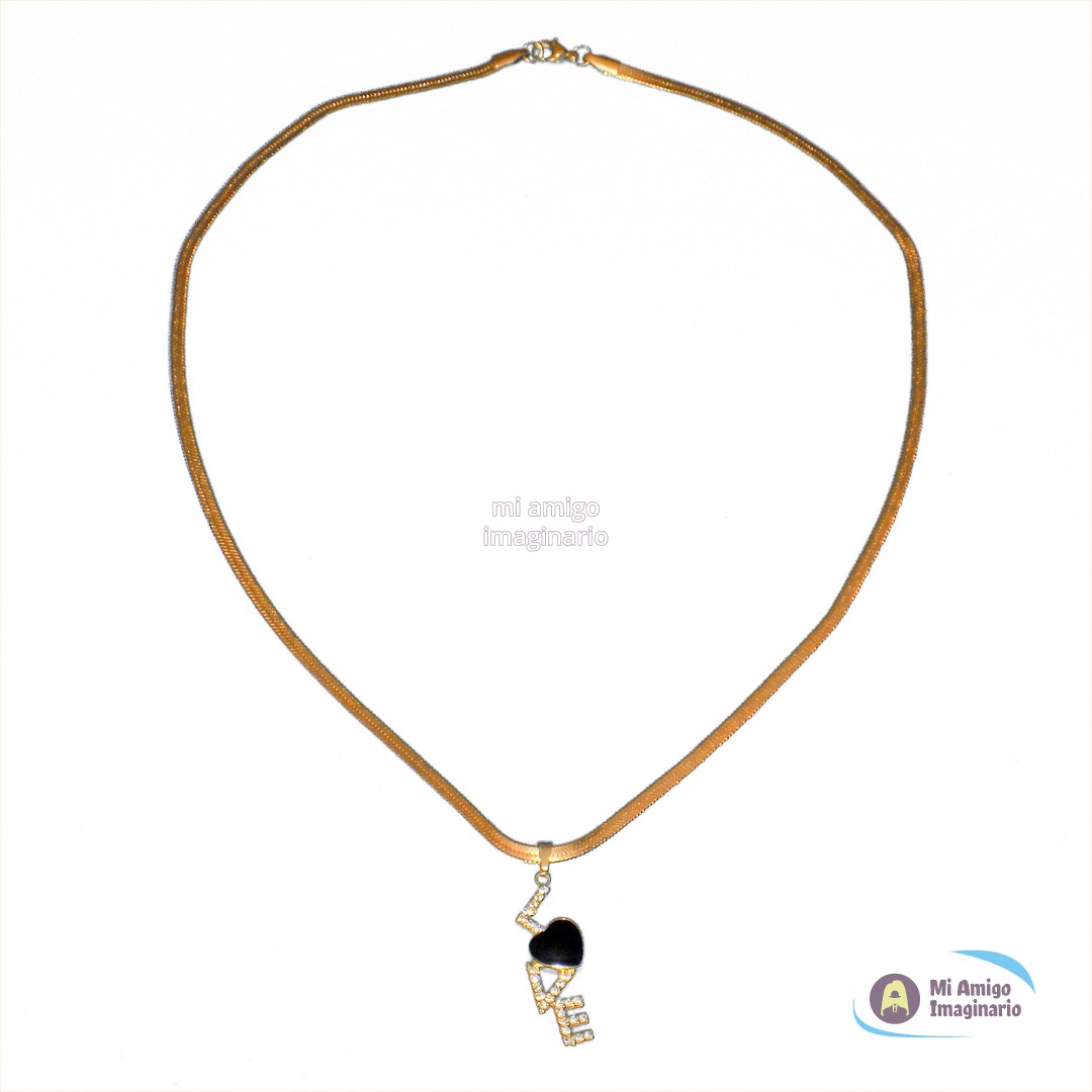 Set Collar y Aretes Corazón Negro Letras Love Cadena Acero Mi Amigo Imaginario Set Collar y Aretes Corazón Negro Letras Love Cadena Acero Mi Amigo Imaginario