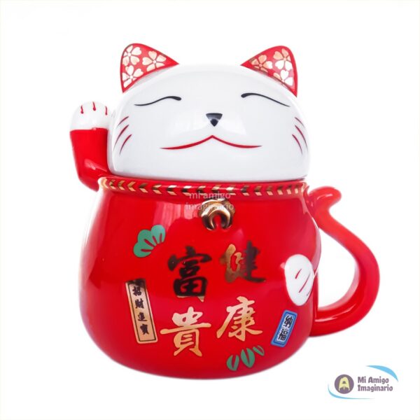 Taza Gato De La Suerte Maneki Neko O Zhaocai Mao Chino Cerámica Mi Amigo Imaginario