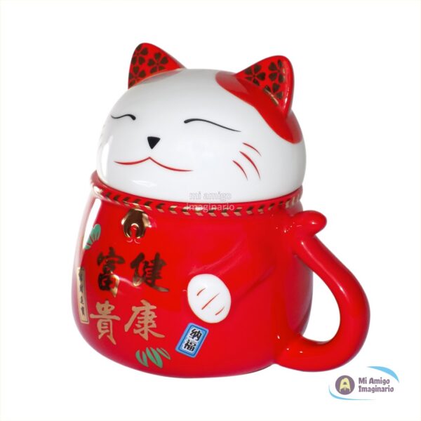 Taza Gato De La Suerte Maneki Neko O Zhaocai Mao Chino Cerámica Mi Amigo Imaginario