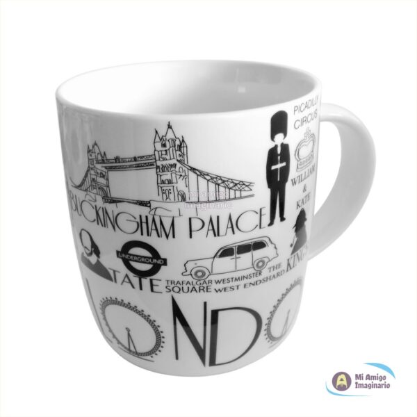 Taza Cerámica Londres Black & White Inglaterra UK 330ml Mi Amigo Imaginario