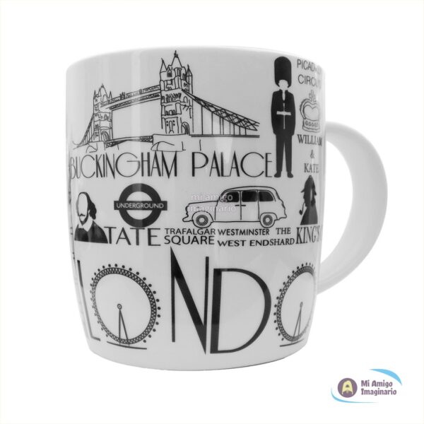 Taza Cerámica Londres Black & White Inglaterra UK 330ml Mi Amigo Imaginario